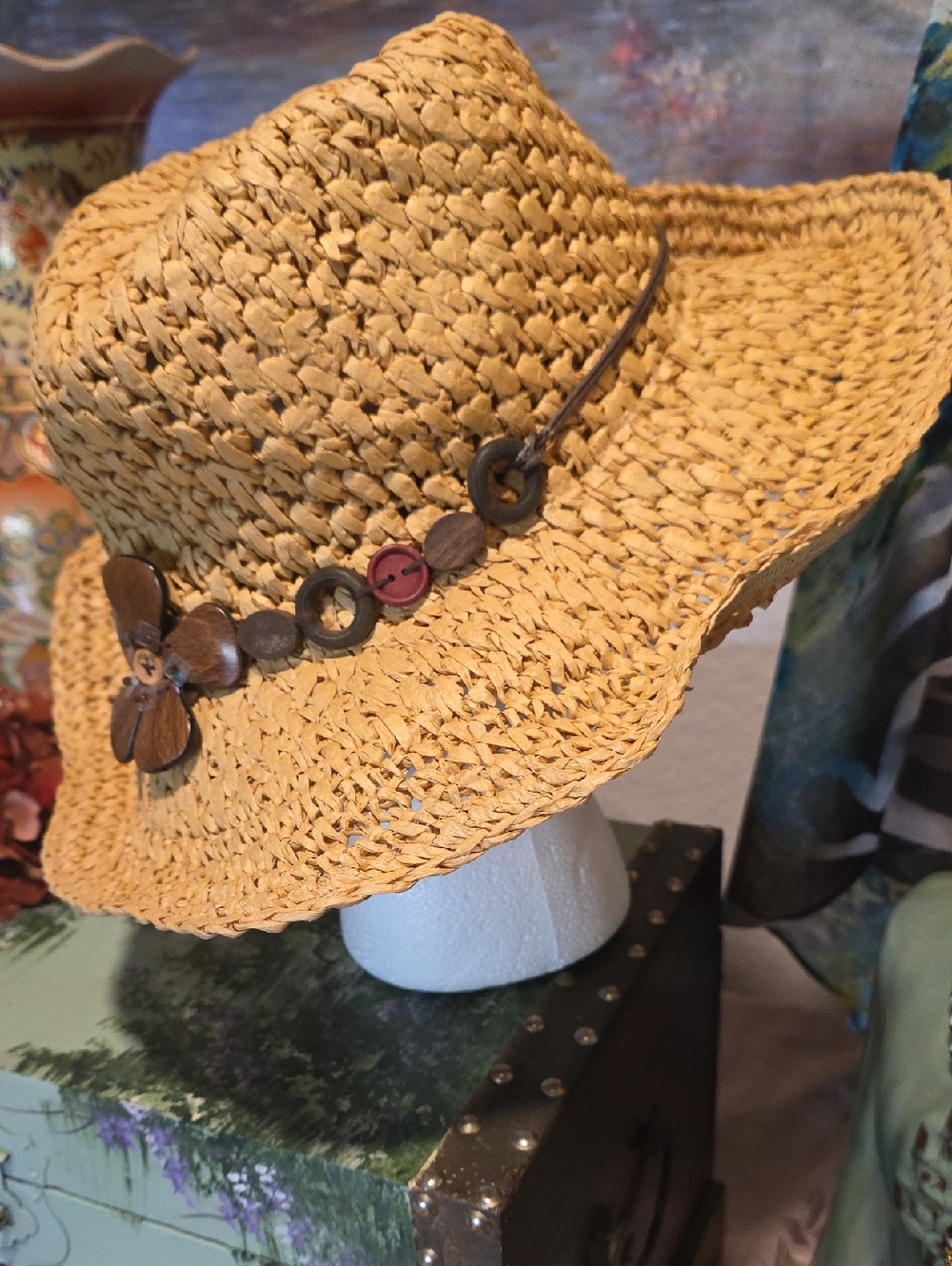 Woven Straw Sun Hat with Floral Accent - Natural - Picture 3 of 6